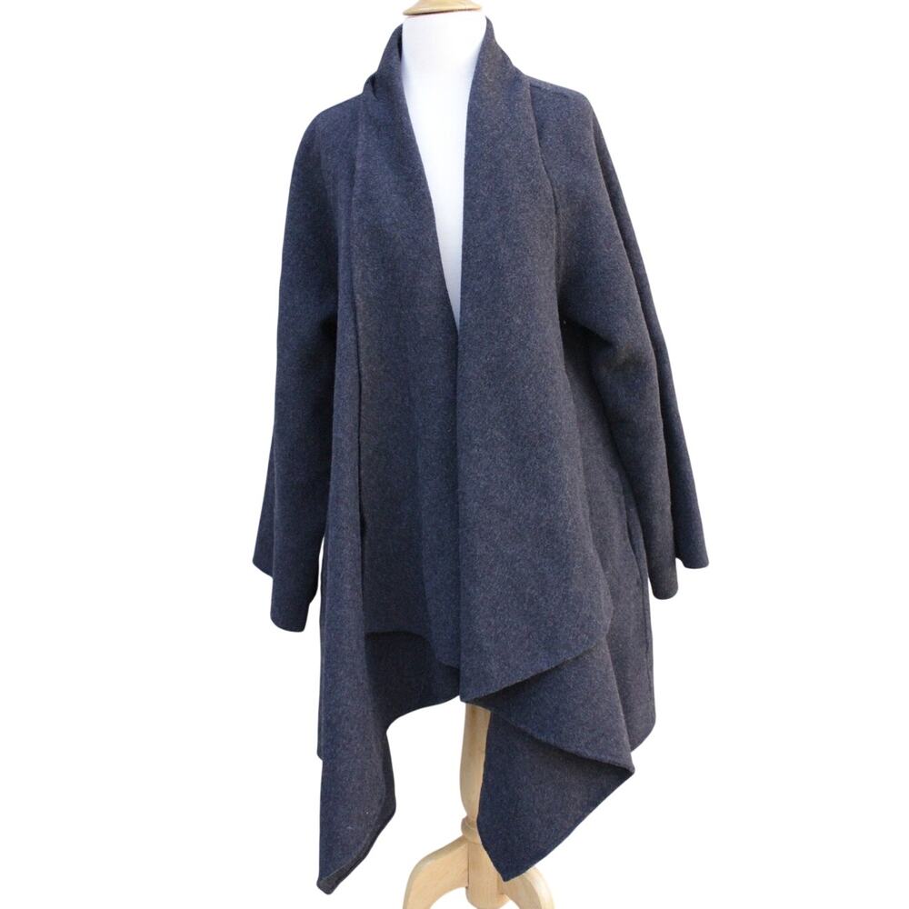 Eileen Fisher Wool Blend Shawl Collar Drape Coat Gray‎ Open Front Womens Large